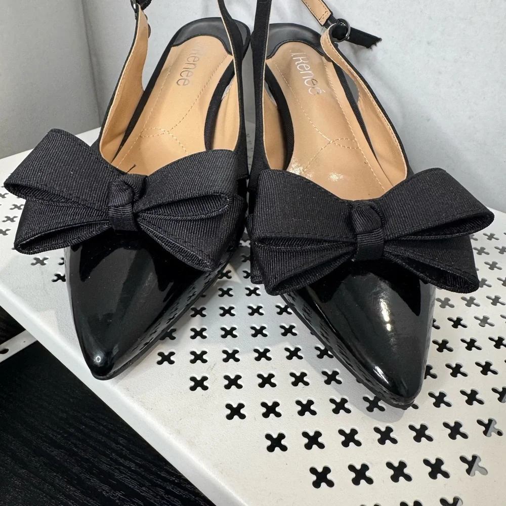 J.Renee Black Patent Bow Slingback Heels Size 8 Medium Comfort 2.5 Inch Heels - Picture 7 of 7